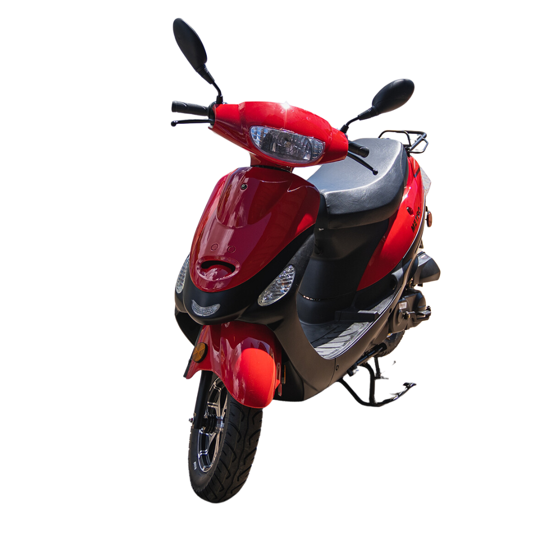 Red moped for rent or sale at Coconut Moped Rentals LLC