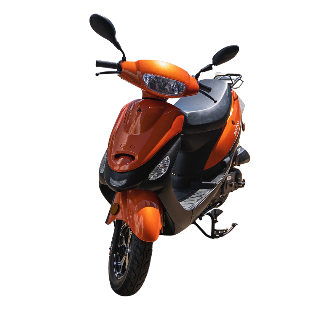 Orange moped for rent or sale at Coconut Moped Rentals LLC