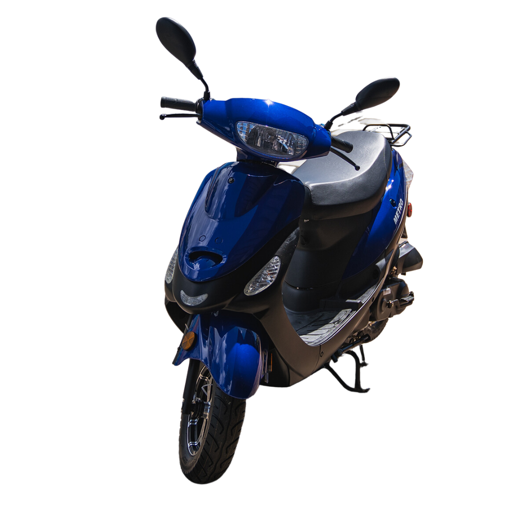 Blue moped for rent or sale at Coconut Moped Rentals LLC